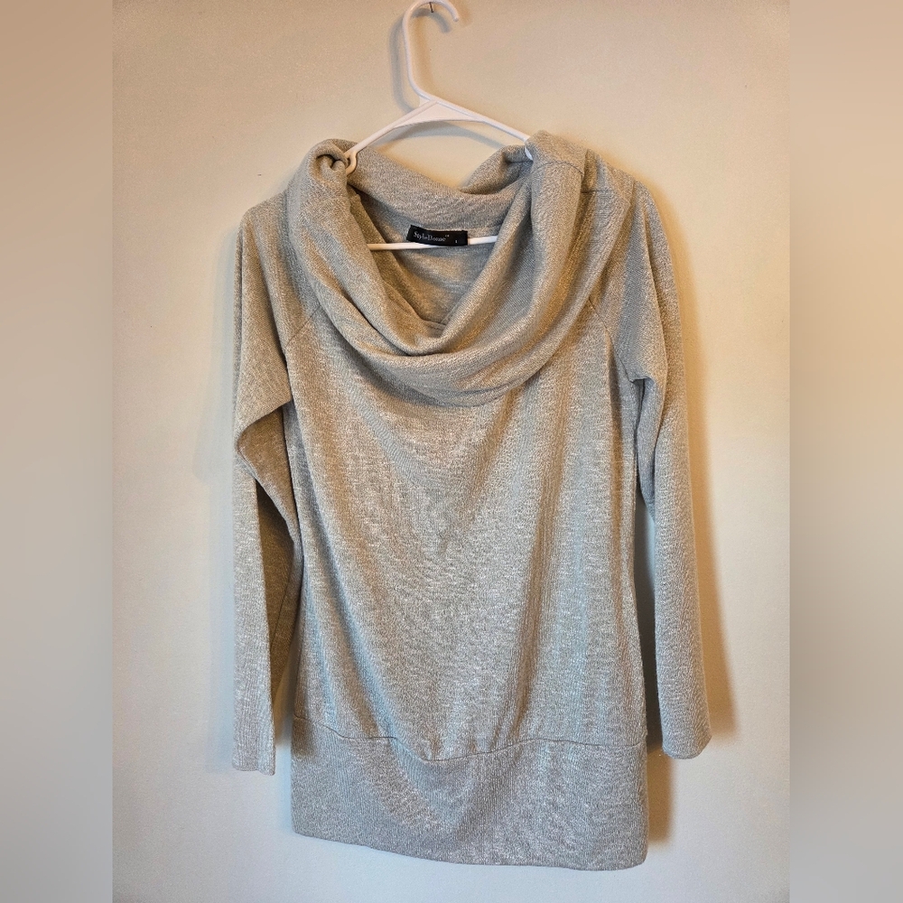 Style Dome Light Green Cowl Neck Knit Long Sleeve Sweater Size L